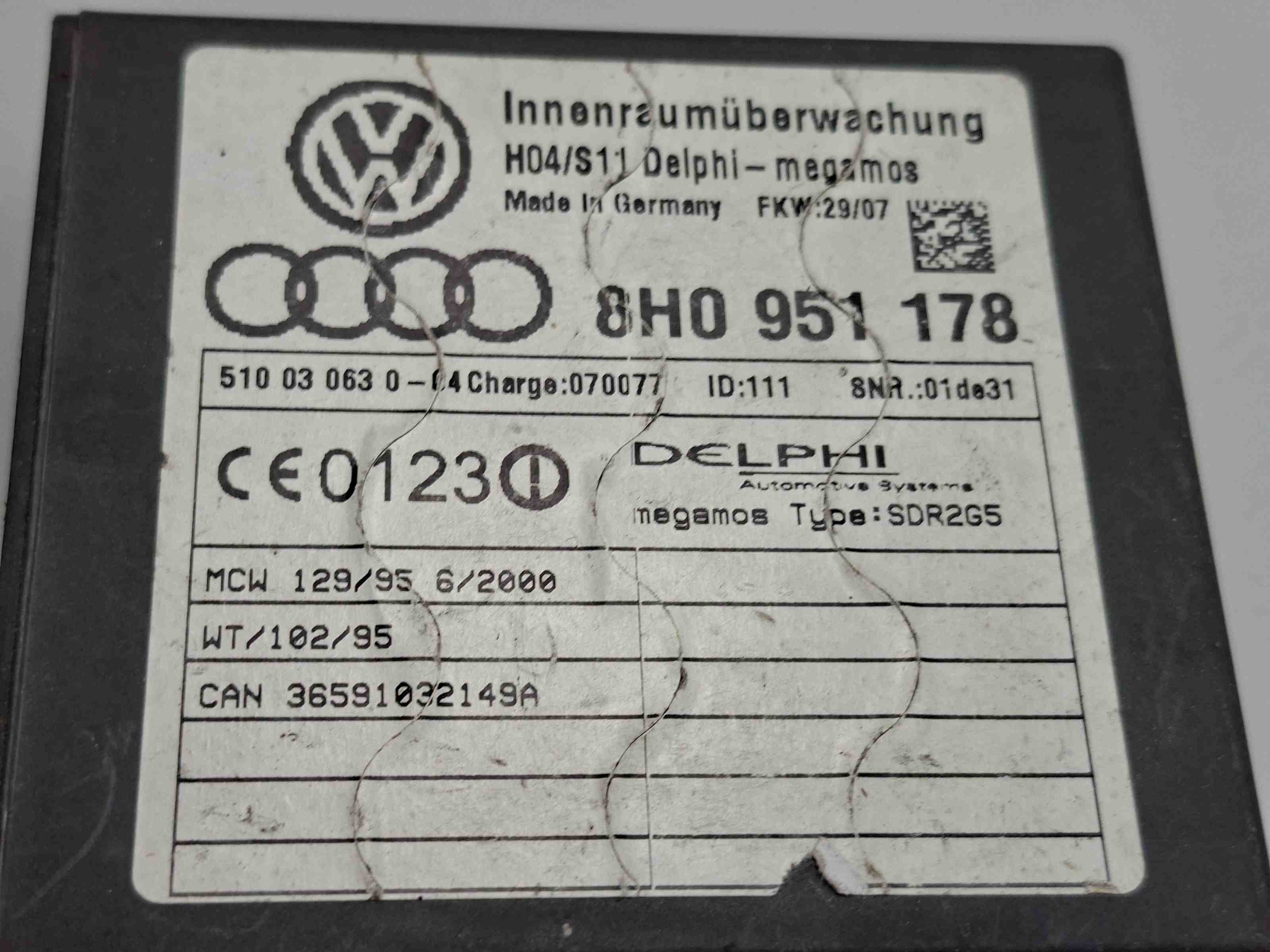 AUDI A4 B7/8E (2004-2008) Alarm Signal Control Unit 8H0951178 32395510